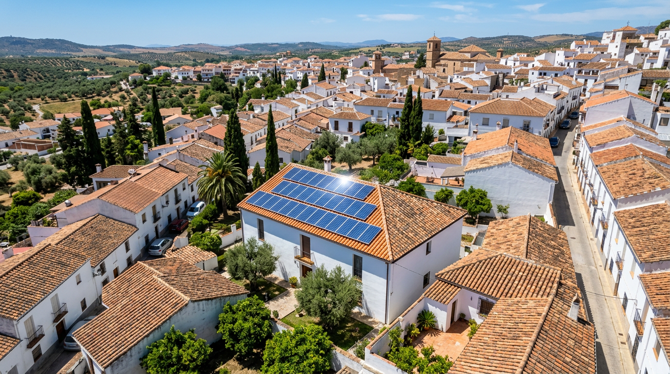 Vista aérea de una instalación solar completada